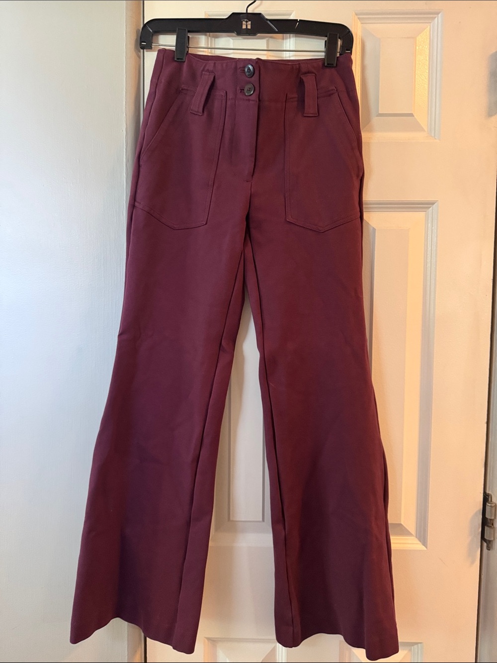 Anthropologie Maeve Wine Wide-Leg Front-Pocket Trousers